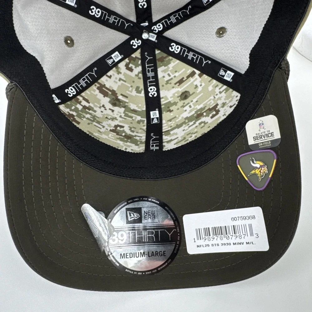New Era 39Thirty Minnesota Vikings 2025 Salute To Service Hat Medium-Large‎ NWT